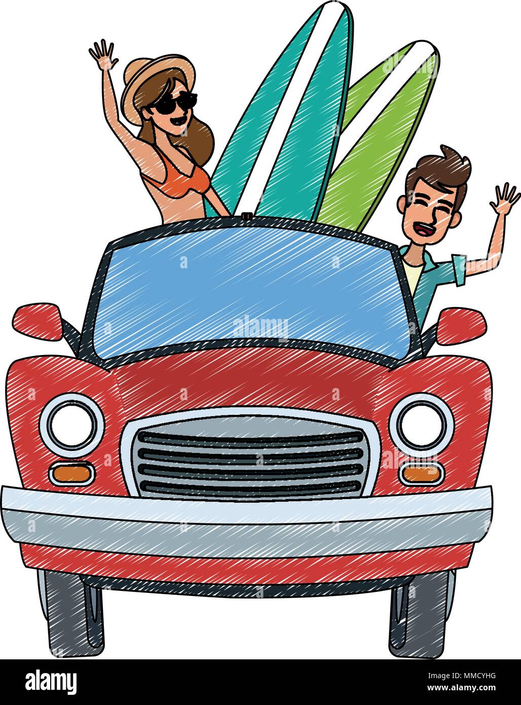 Car with surfers inside scribble Stock Vector Image & Art - Alamy