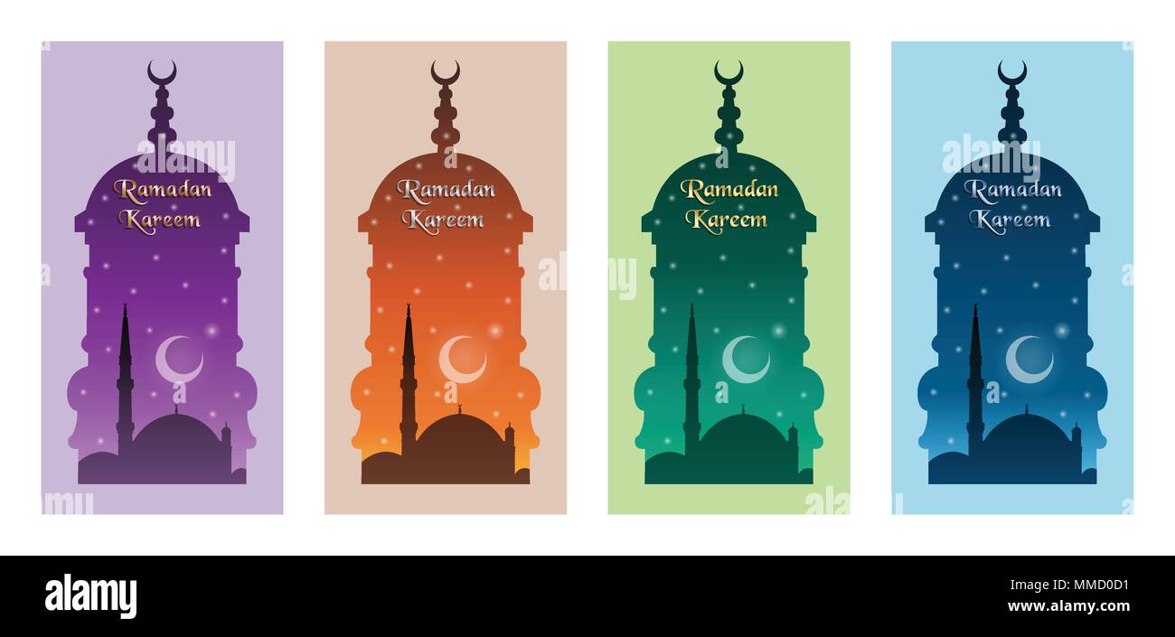 Ramadan kareem message with minaret and mosque. All the objects are in different layers and the text types do not need any font. Stock Vector