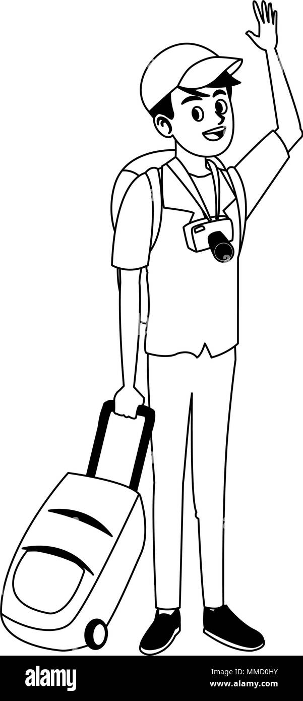 Male tourist cartoon on black and white colors Stock Vector Image & Art