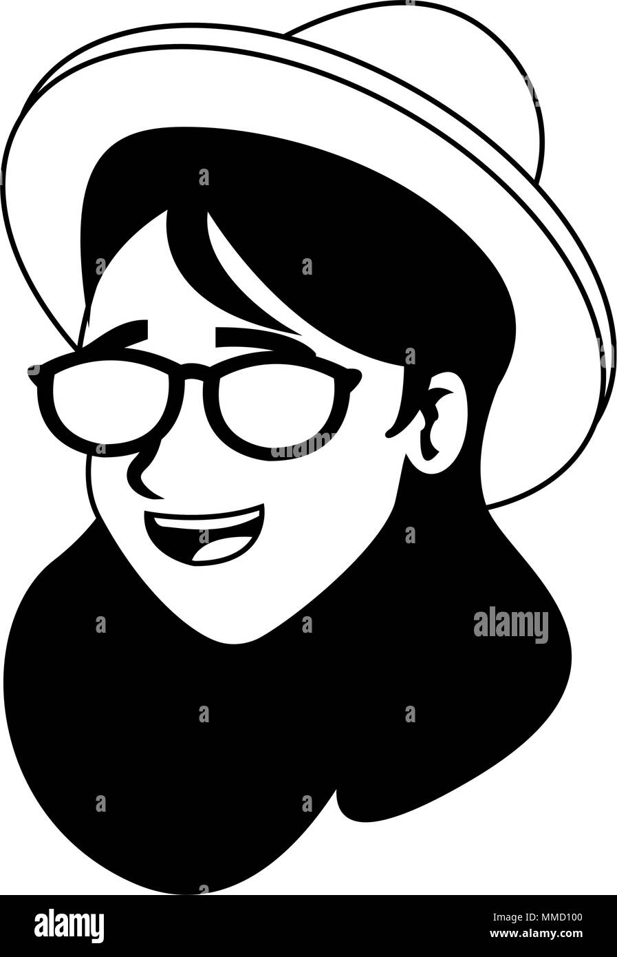 Happy young woman face on black and white colors Stock Vector