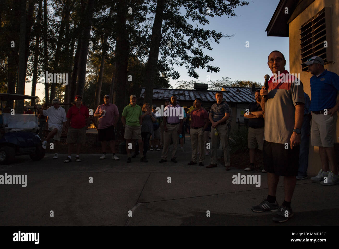 Chief Master Sgt. Jarrod Sebastian, 23d Wing command chief, gives