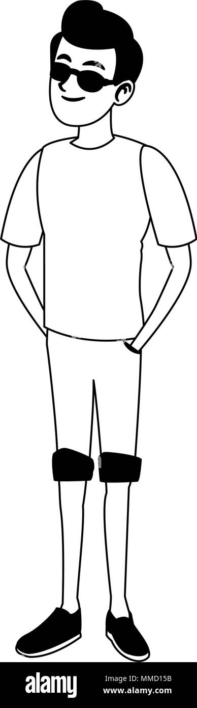 Young man cartoon on black and white colors Stock Vector Image & Art ...