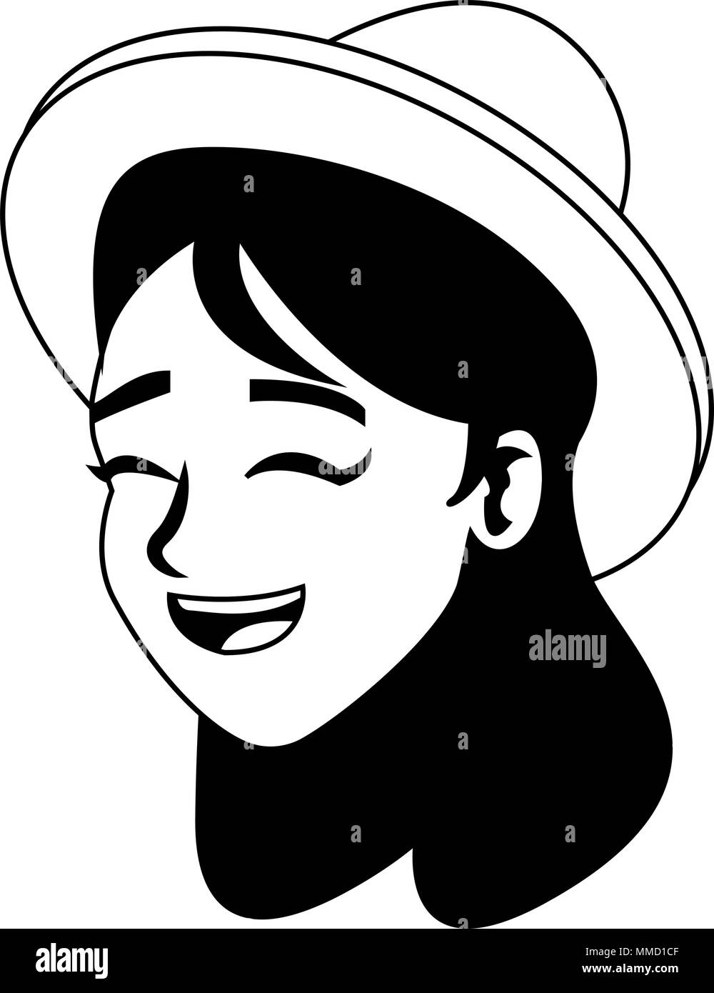 Happy young woman face on black and white colors Stock Vector