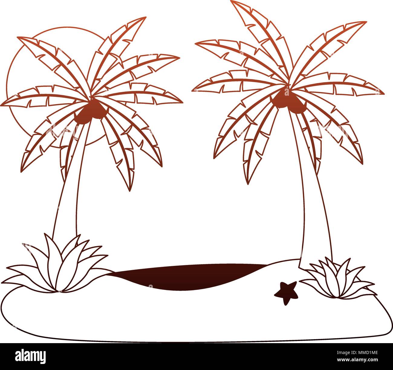 Beach and palms in orange lines Stock Vector Image & Art Alamy