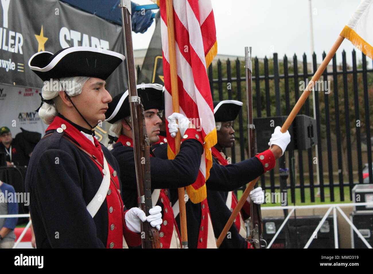 The Army Color Guard presents the colors during the pre-race ceremonies ...