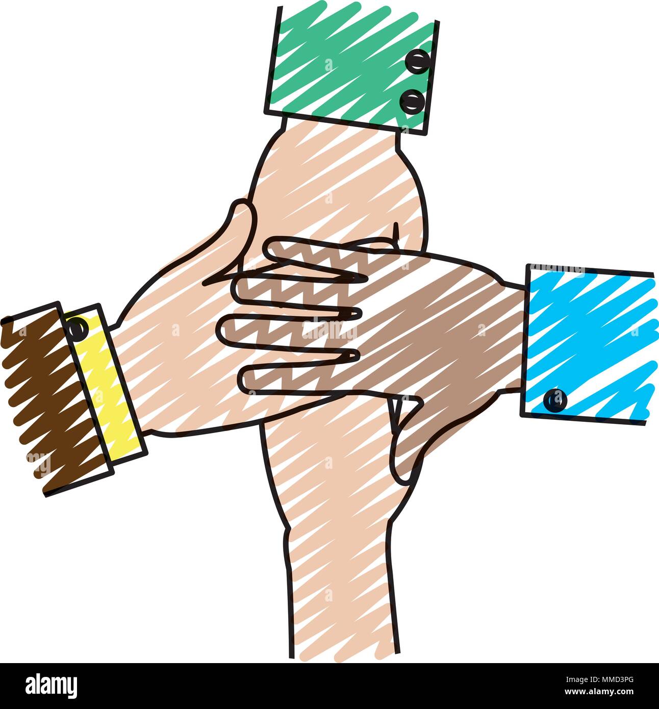 doodle businessmen hands together teamwork connection Stock Vector