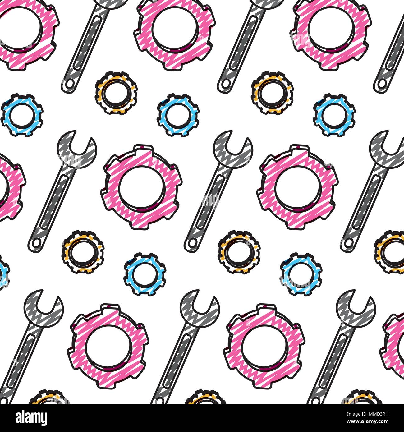 doodle gear industry and wrench repair background Stock Vector Image ...