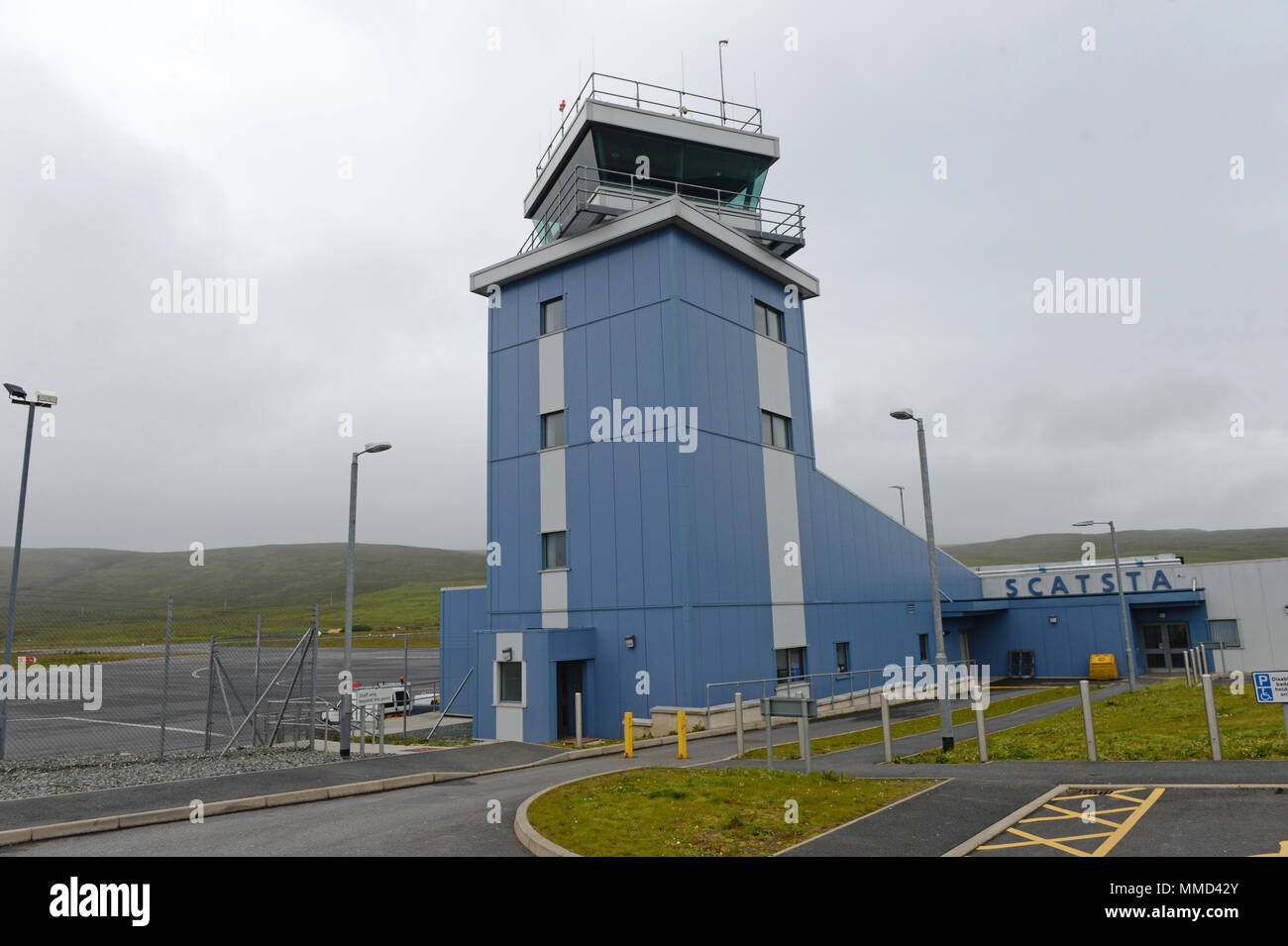 Scatsta airport on the Shetland Islands that support the oil and gas industry by flying workers out to the oil rigs in the north sea Stock Photo