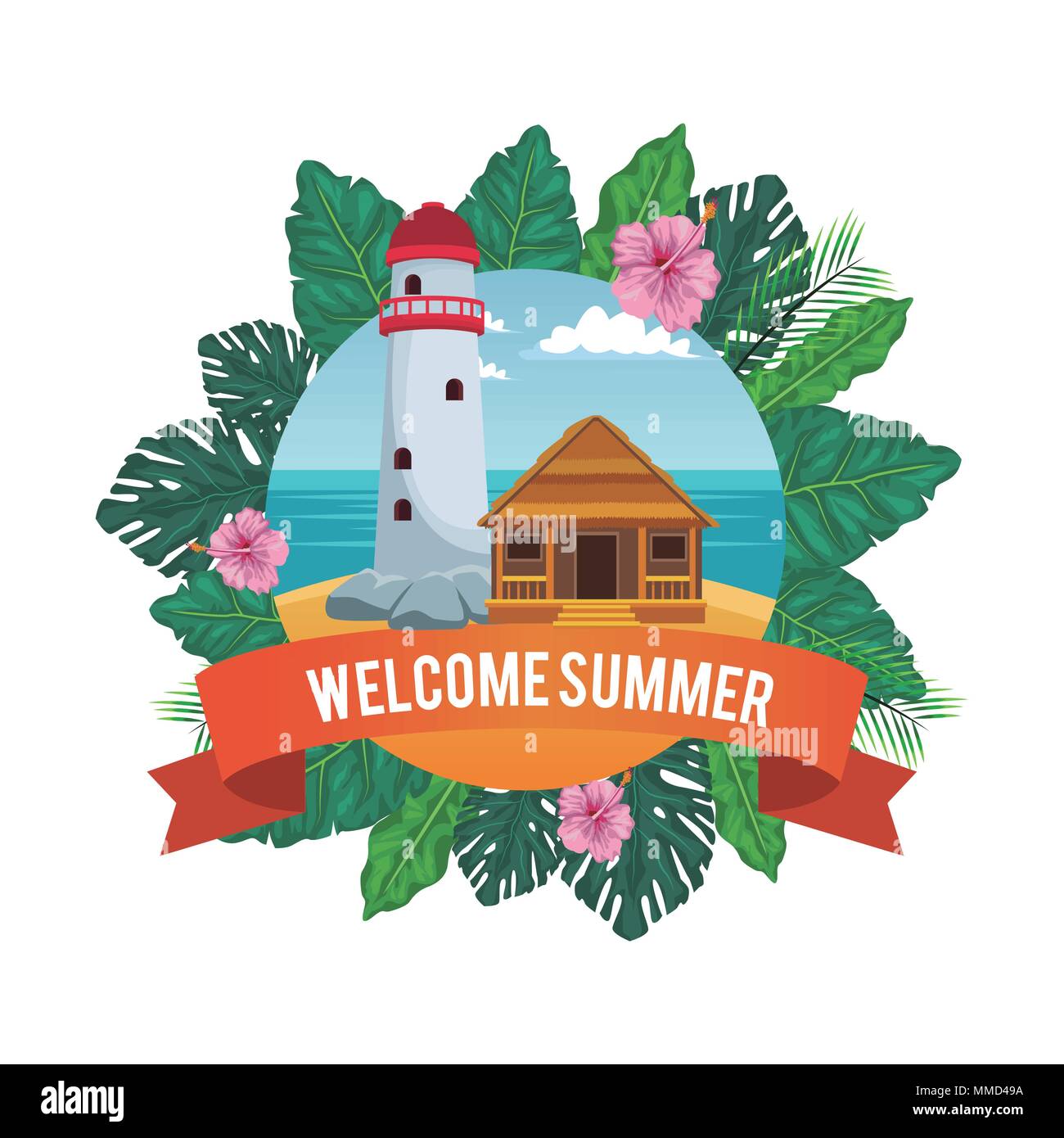 summer in flowers frame with beach Stock Vector Image & Art Alamy