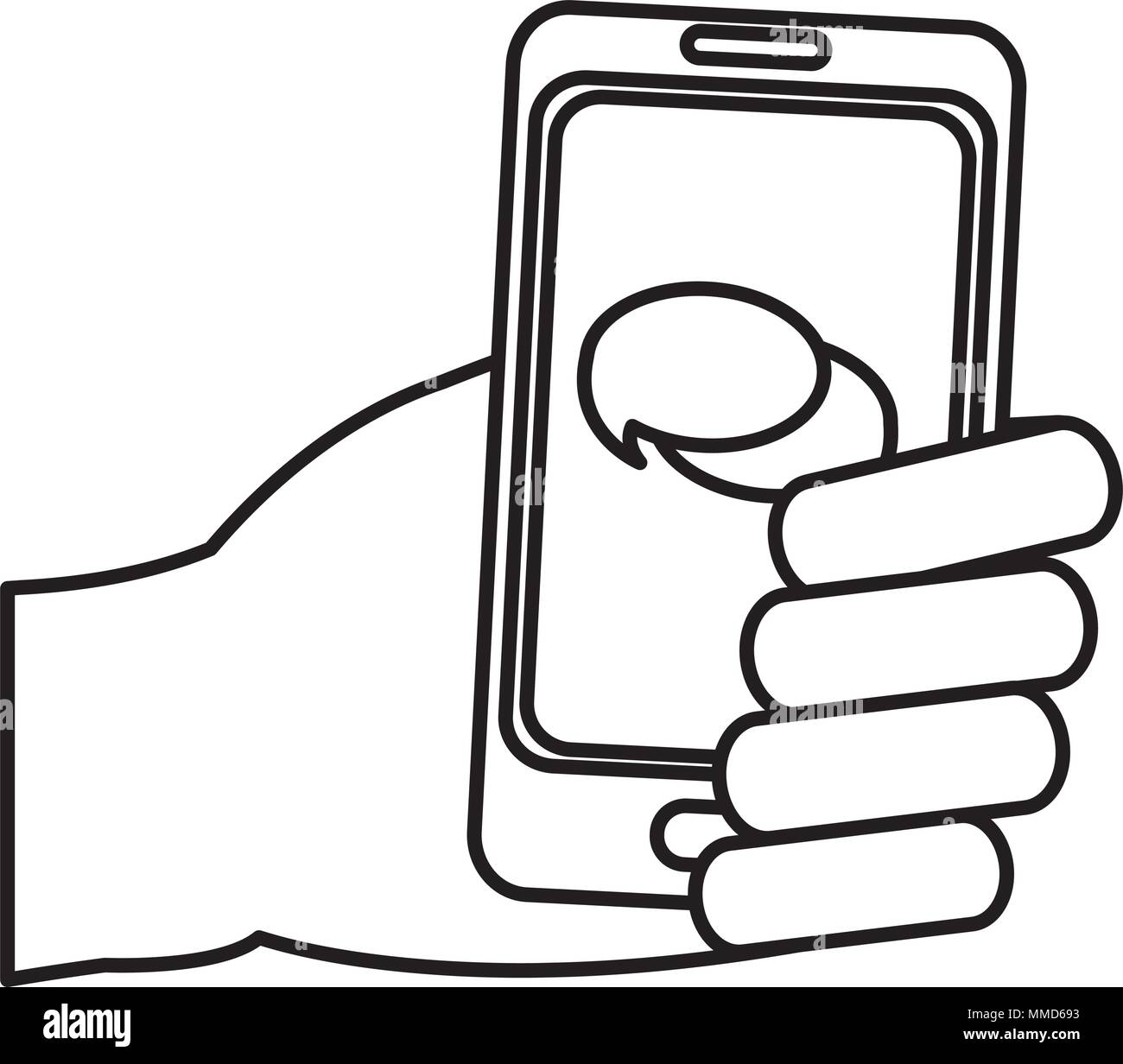 line hand with chat bubble inside smartphone technology Stock Vector ...
