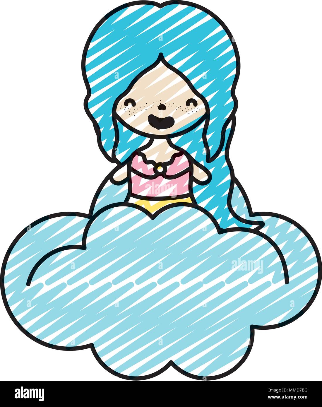 doodle woman with long hair and blouse in the cloud Stock Vector Image ...