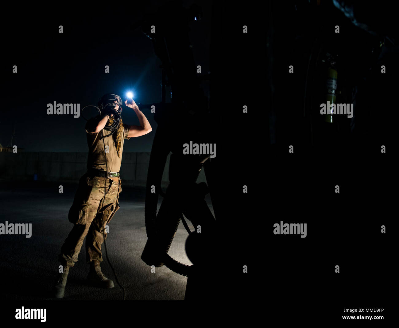 A U.S. Air Force HH60G Pave Hawk crew chief, assigned to the 33rd