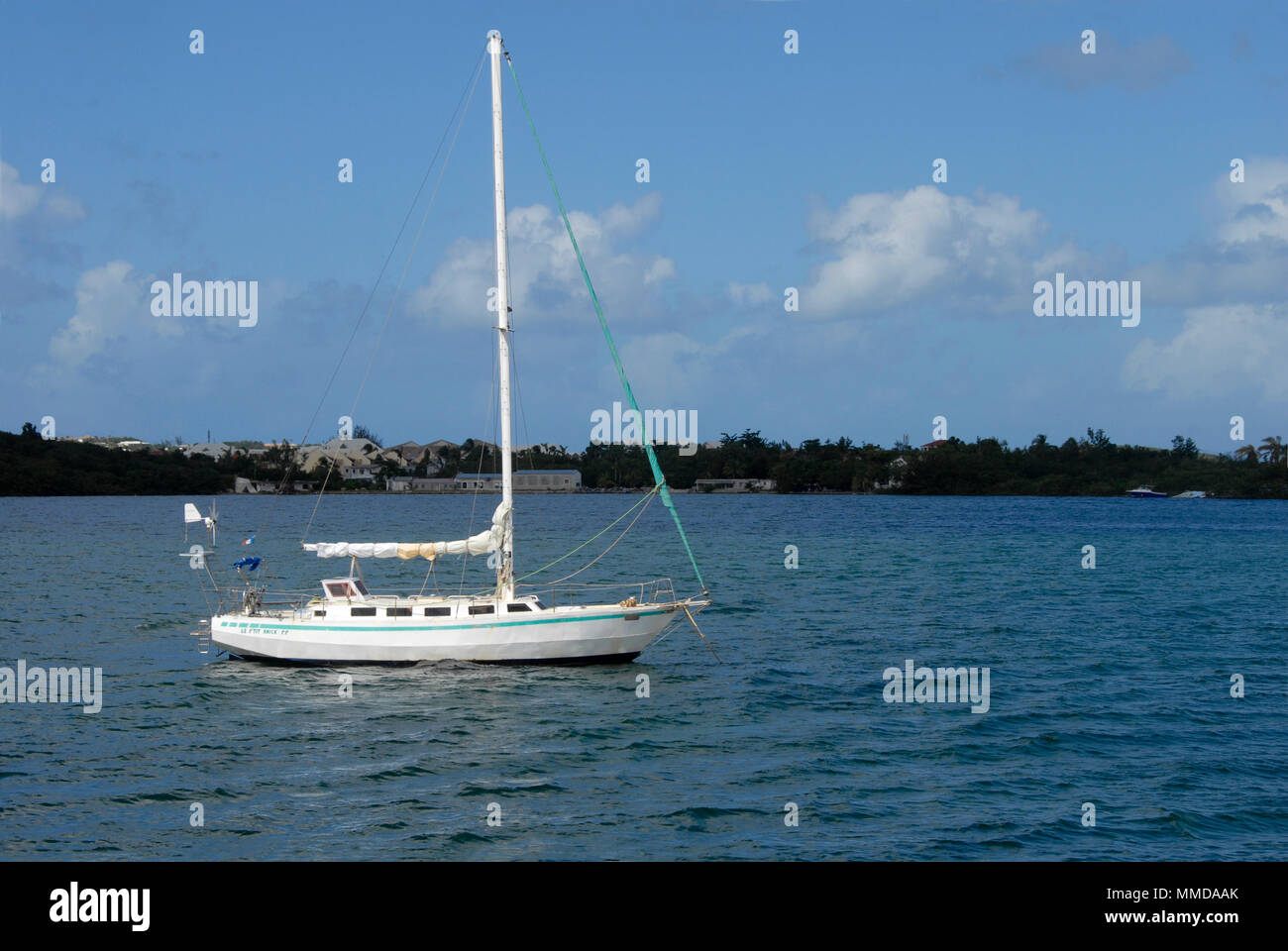 Yacht anchored in Simpson Bay, St Martin, Caribbean Stock Photo