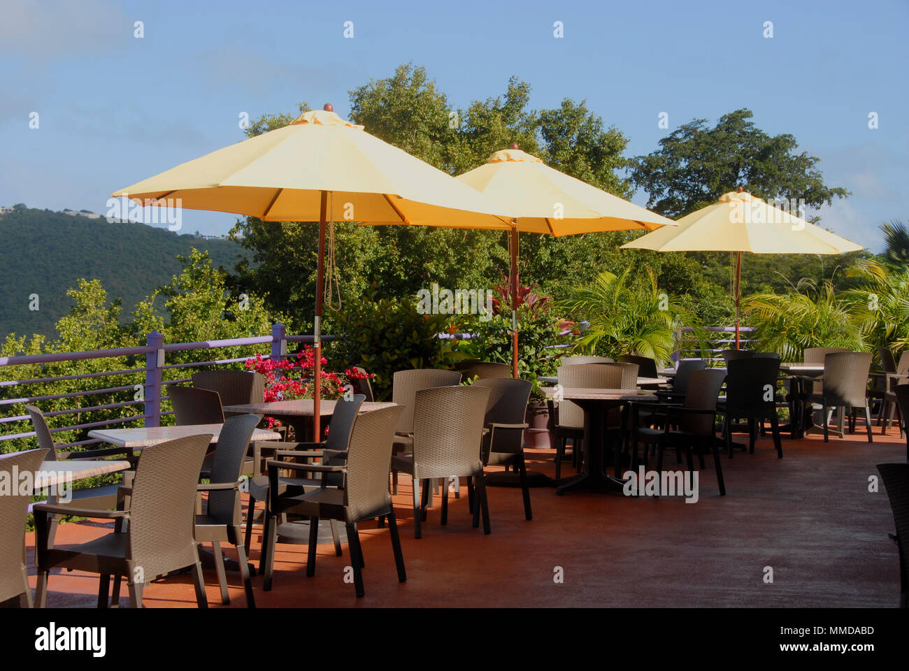 Setting for openair restaurant at Paradise Point, St Thomas, Caribbean
