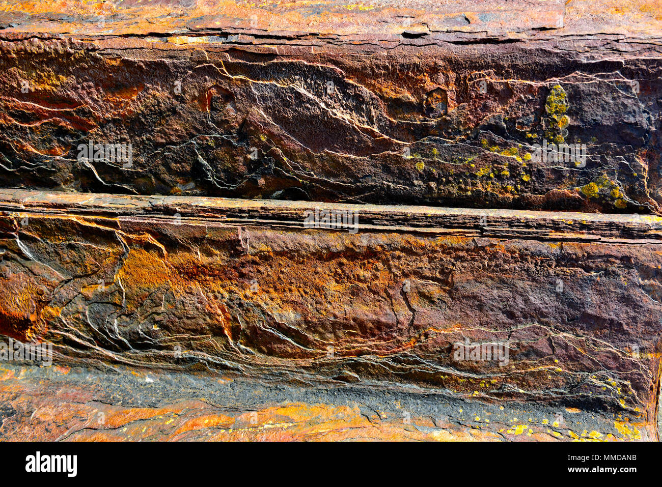 Abstract of colours and shape in heavily corroded steel Stock Photo