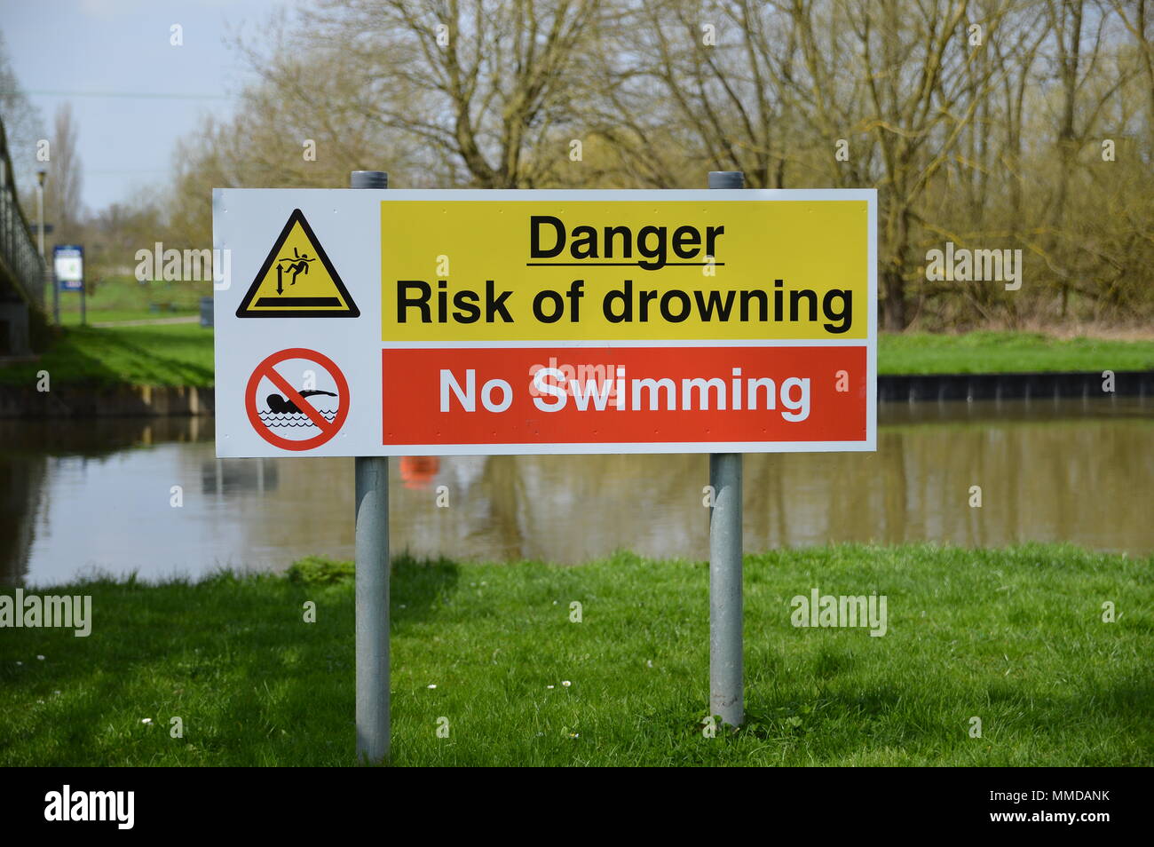 Warning danger signs near the River Great Ouse, St Neots Stock Photo