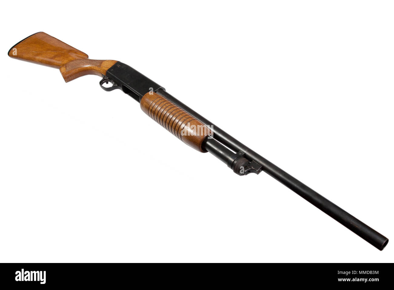 pump action shotgun isolated on white Stock Photo Alamy