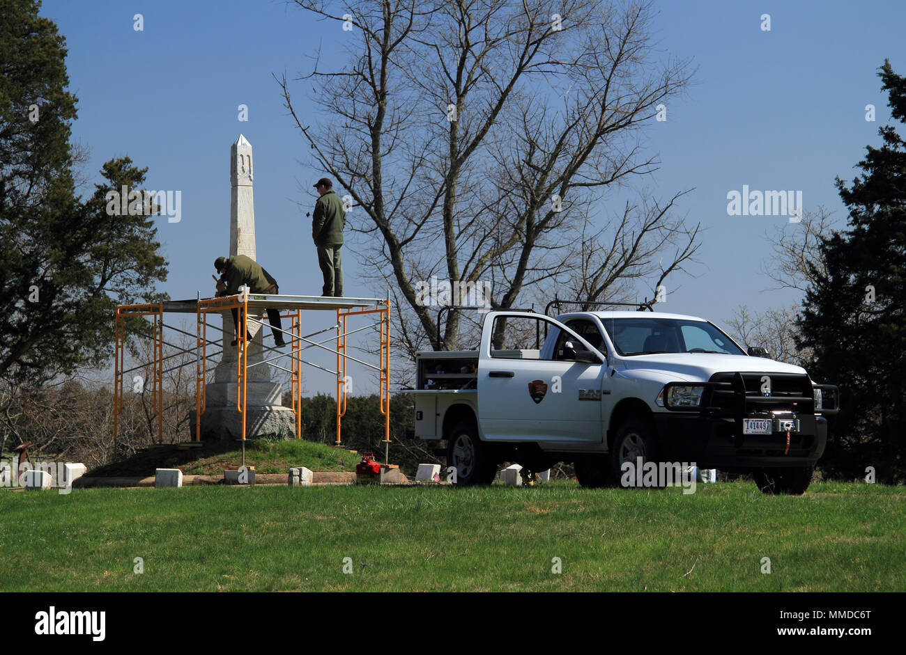 National Park Service personnel engage in restoration work at the