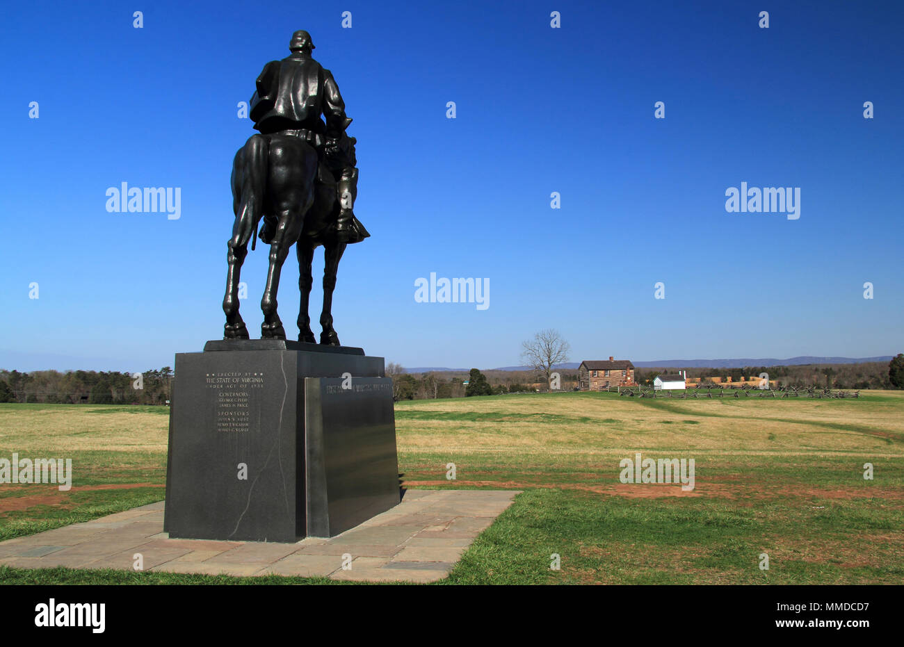 A monument to legendary Confederate General Stonewall Jackson overlooks Henry House Hill, now