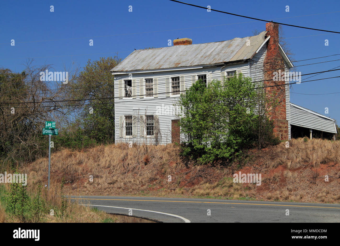 A dilapidated home stands at the old crossroads village of Groveton