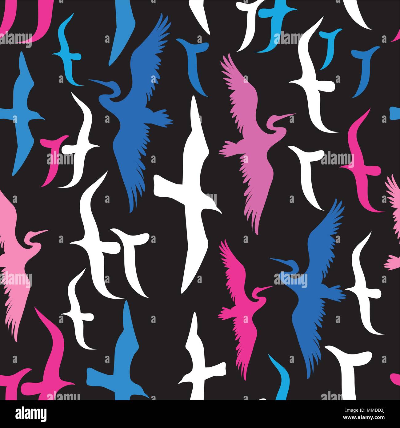 Seamless pattern with silhouettes of flying birds on dark background ...