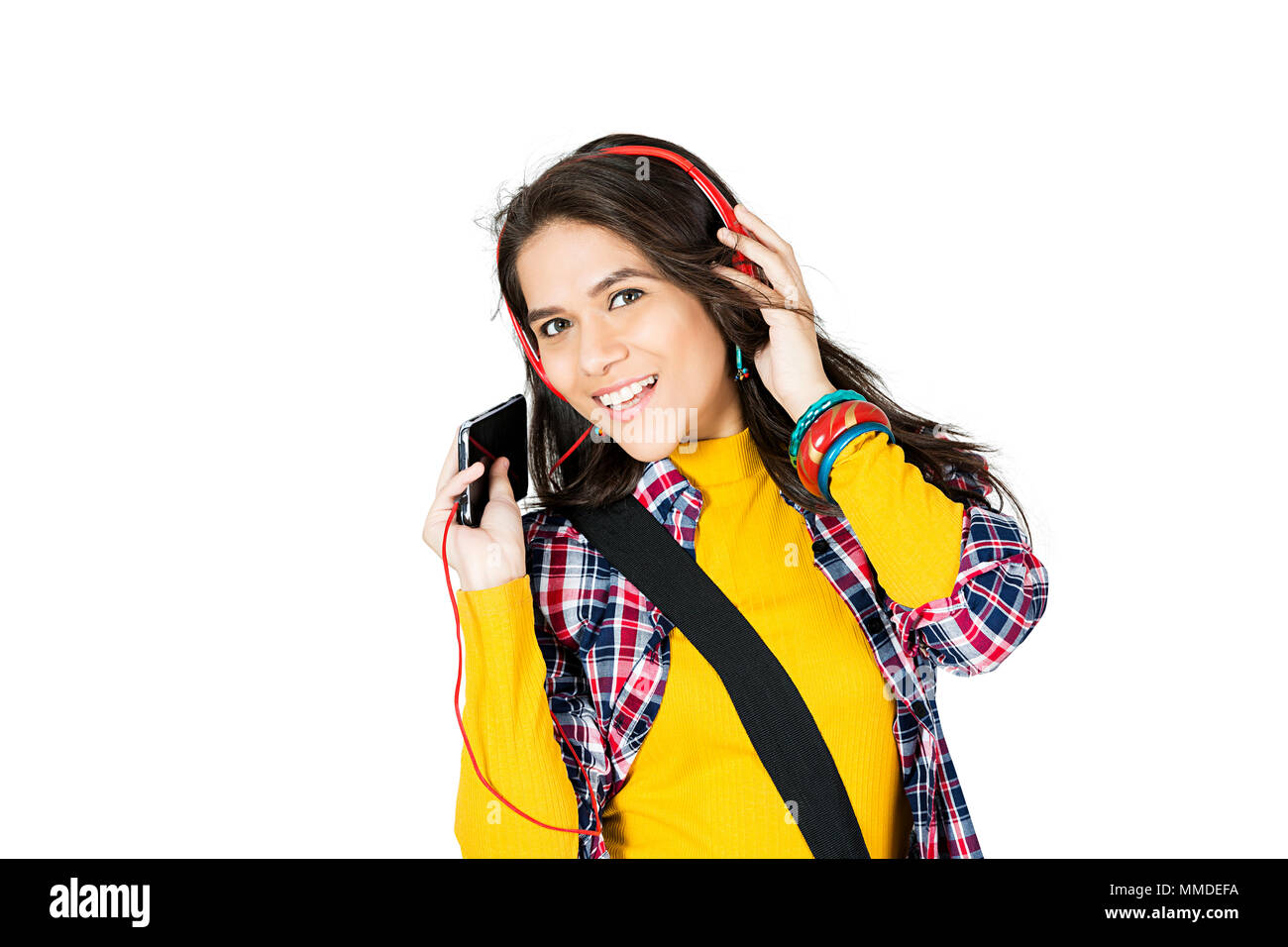 One Teenage Girl College Student Crossed Arms Standing Pose Smiling Stock Photo