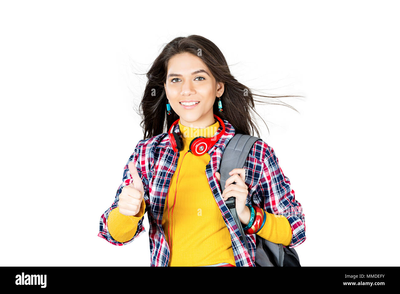 Smiling One Young Woman College Student Standing With Bag Stock Photo