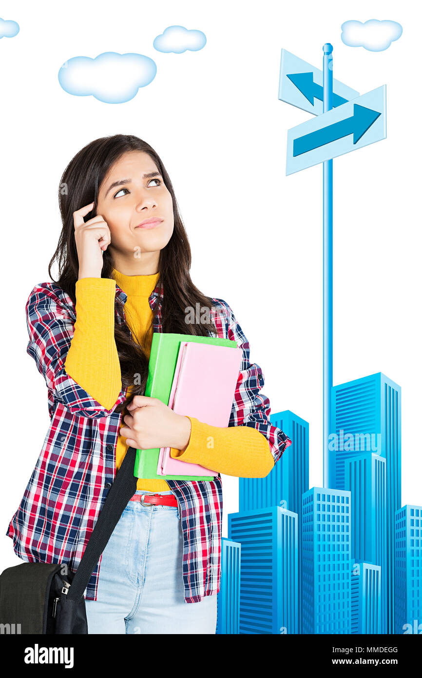 One Young Woman College Student Holding Book Thinking Contemplation Education Stock Photo