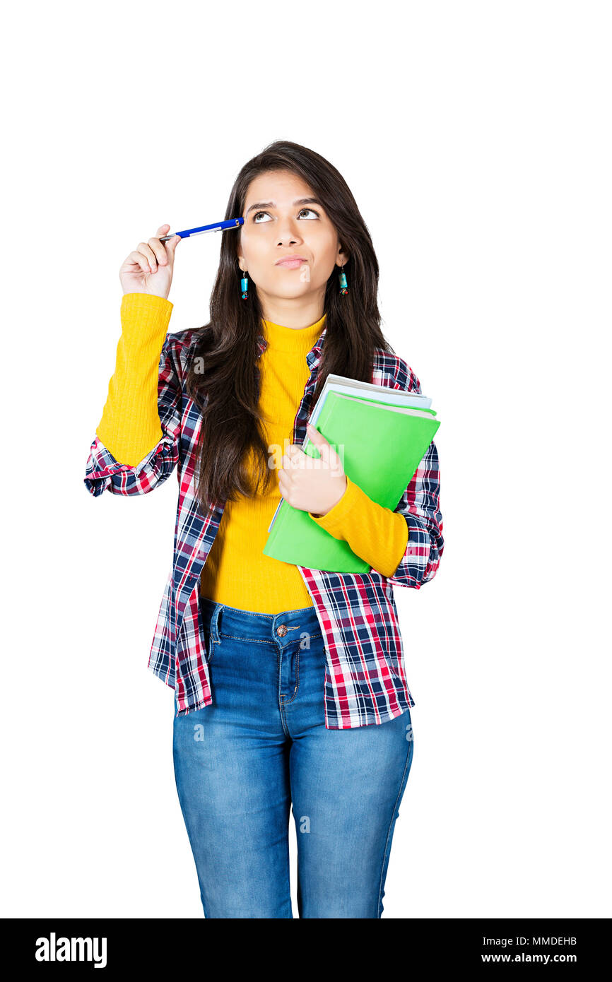 One Teenager Girl College Student Holding Books With Pen Education Stock Photo