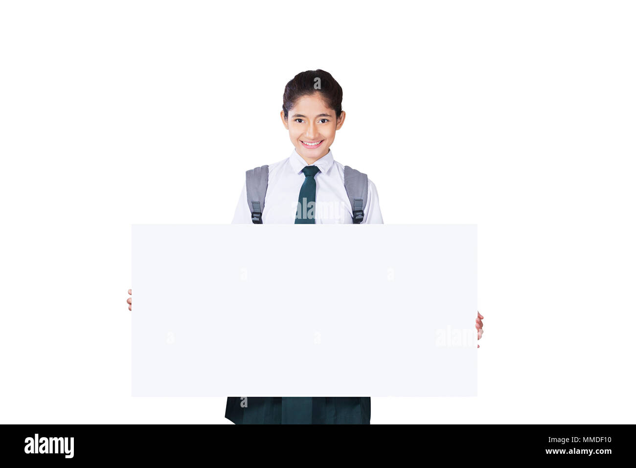 1 Teenager Girl School Student Showing White Message Board Education Stock Photo