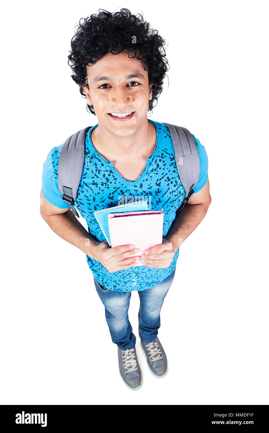 One Teenage Boy College Student Holding Books With Bag Education Stock Photo