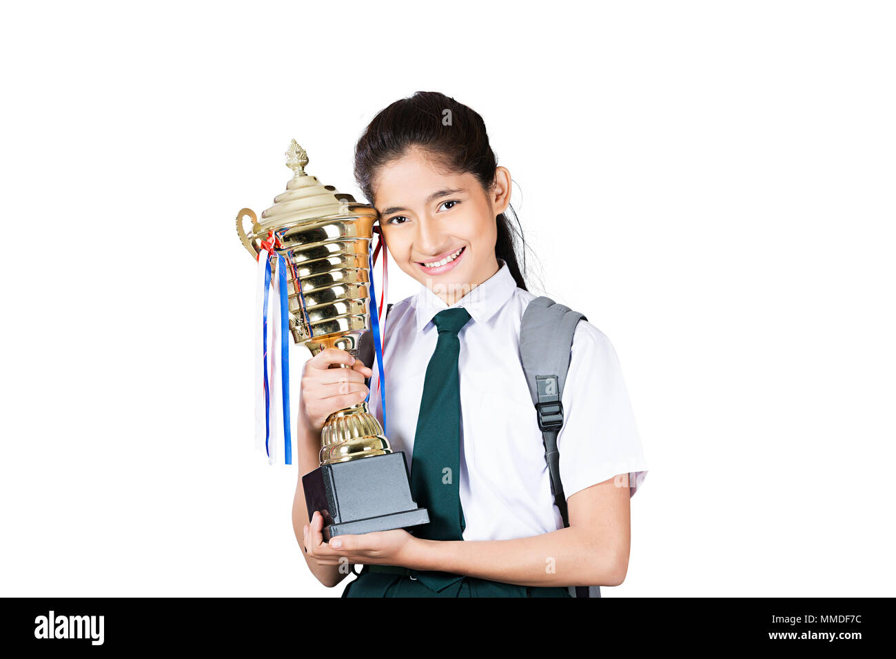 One Teenage School Girl Student Showing Winning Award Success Education Stock Photo