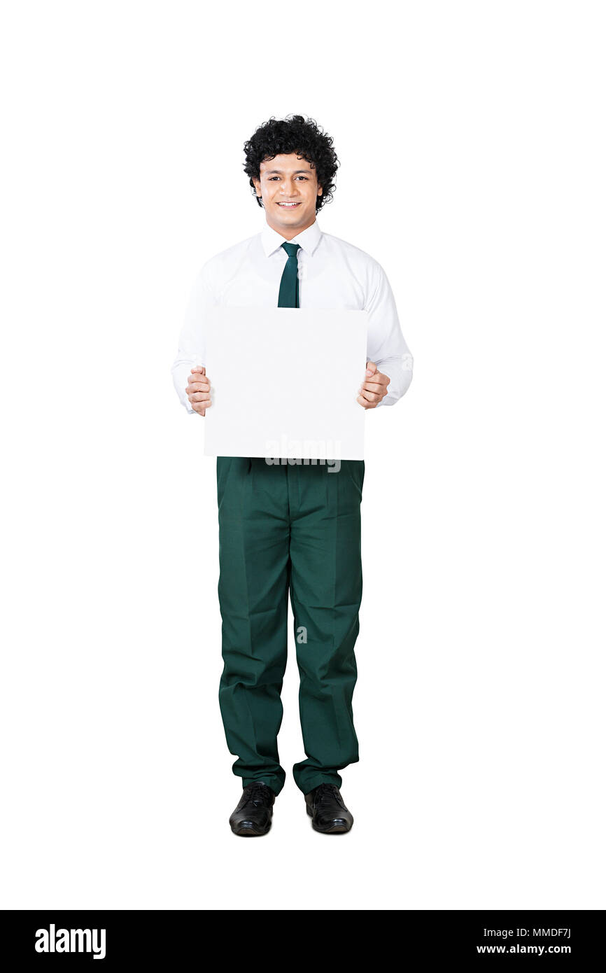One Teenage Boy School Student Showing White Message Board Education Stock Photo