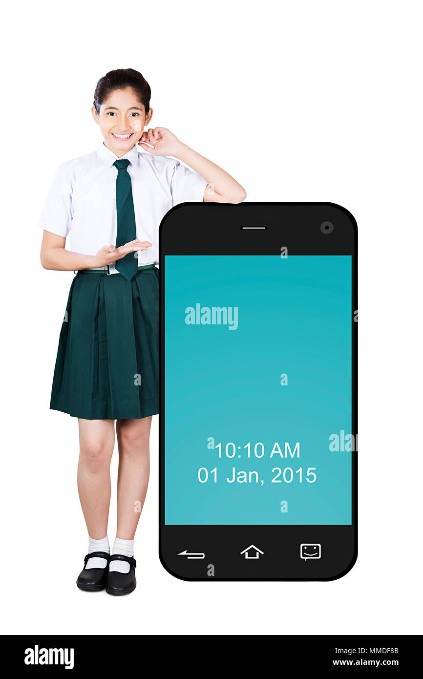 One Teenage School Girl Student Showing New Digital Cell Phone Stock Photo