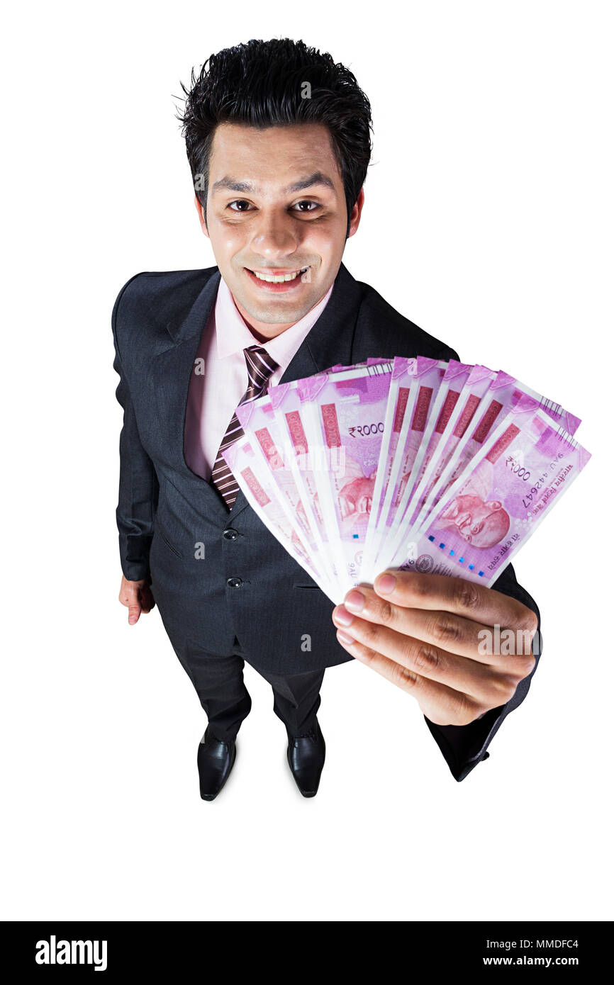 One Business male Holding Indian Currency Two-Thousand rupees Banknote Money-Concept Stock Photo