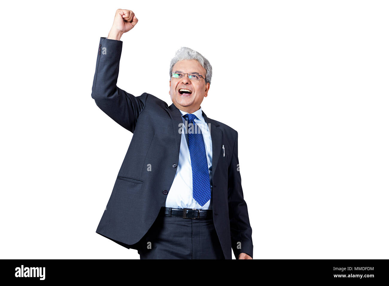 Laughing businessman with hand clenched as fist. victory-success, a winner in business Stock Photo