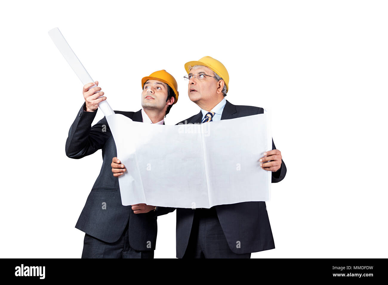 Two Business-Men Architect , engineers discussing planning checking Map ...