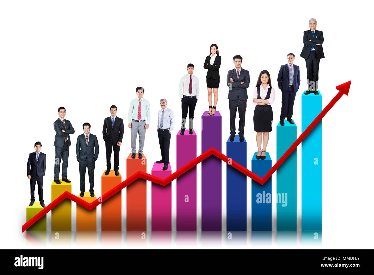 Group Business Persons Colleague s Teamwork Standing Together Vector-Graph Arrow Moving-up Stock Photo