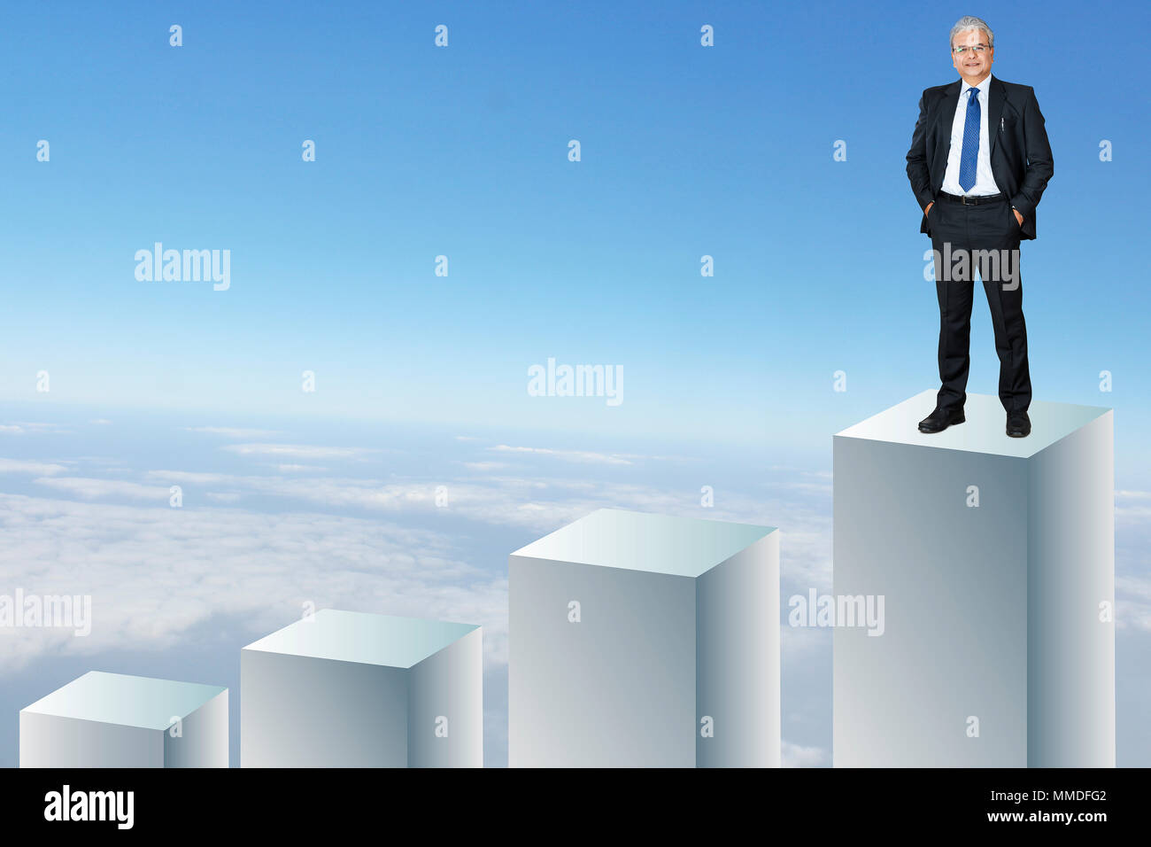 One Old Business male Standing Vector Graph In Sky Outdoors Stock Photo