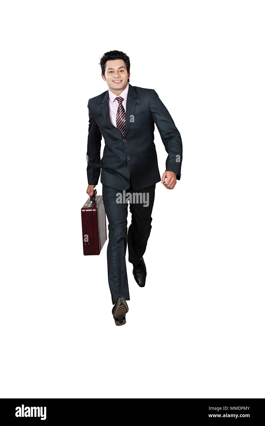 Portrait of a One Business man running with briefcase Hurry -Up Stock Photo