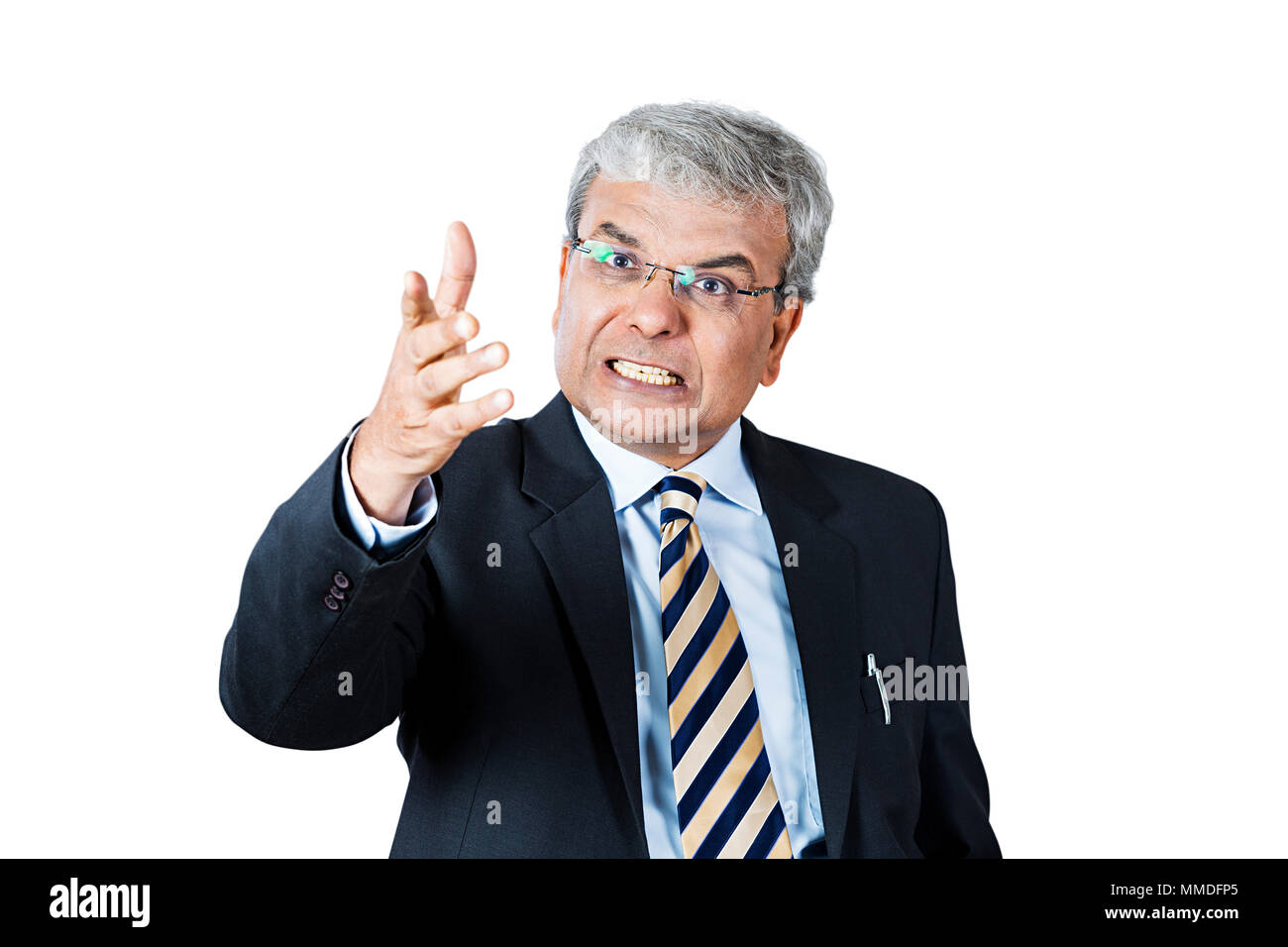 Angry One Business man Boss Gestur Hand Blaming Frustration Warning Stock Photo