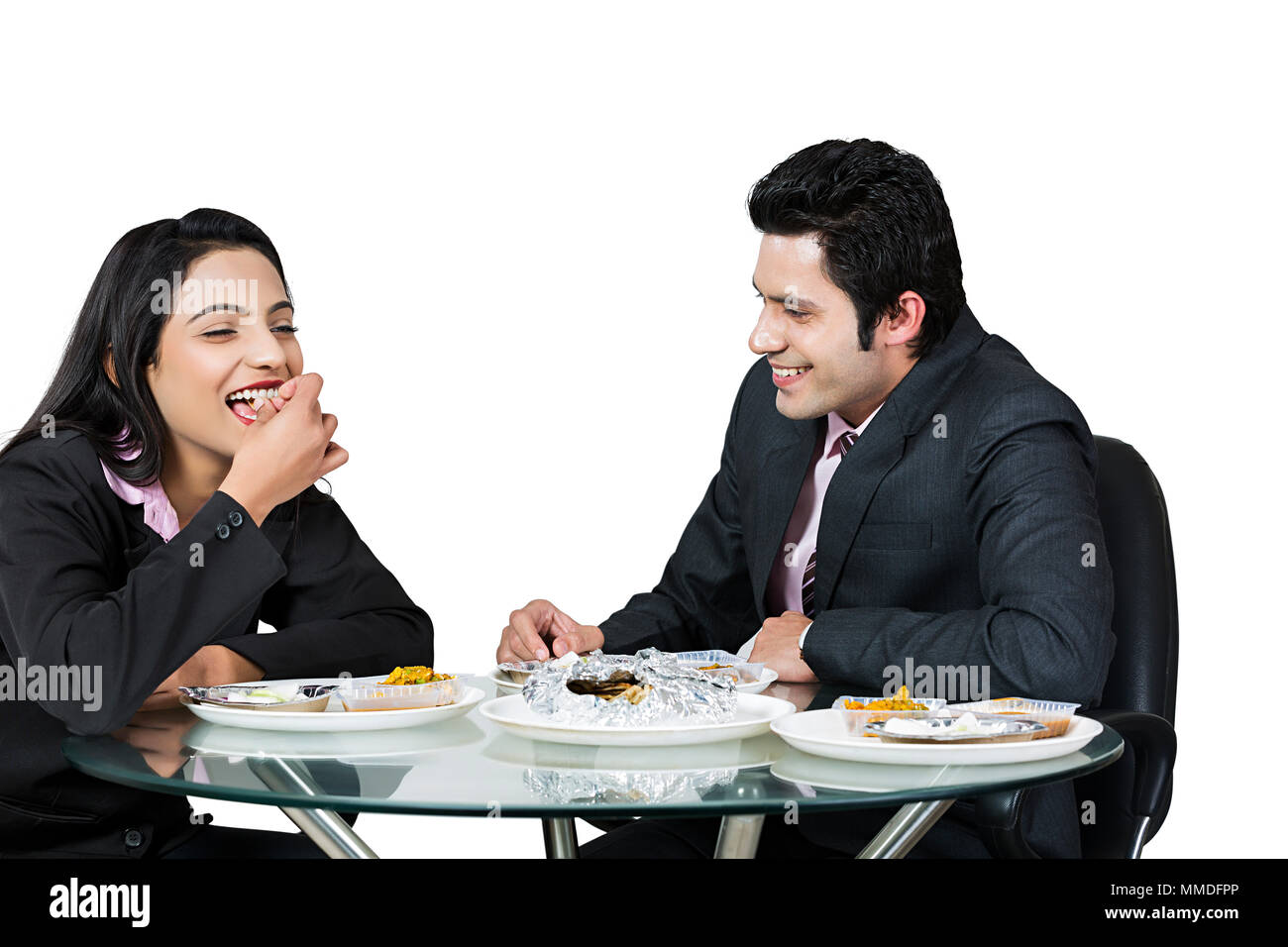 Two Business People Colleague Friend Having Lunch Together Lunch-Break Stock Photo