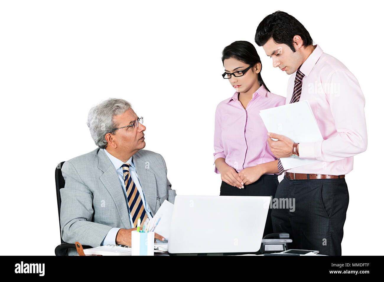 Seriously boss is complaining about mistaken work to employee.In-Office Stock Photo