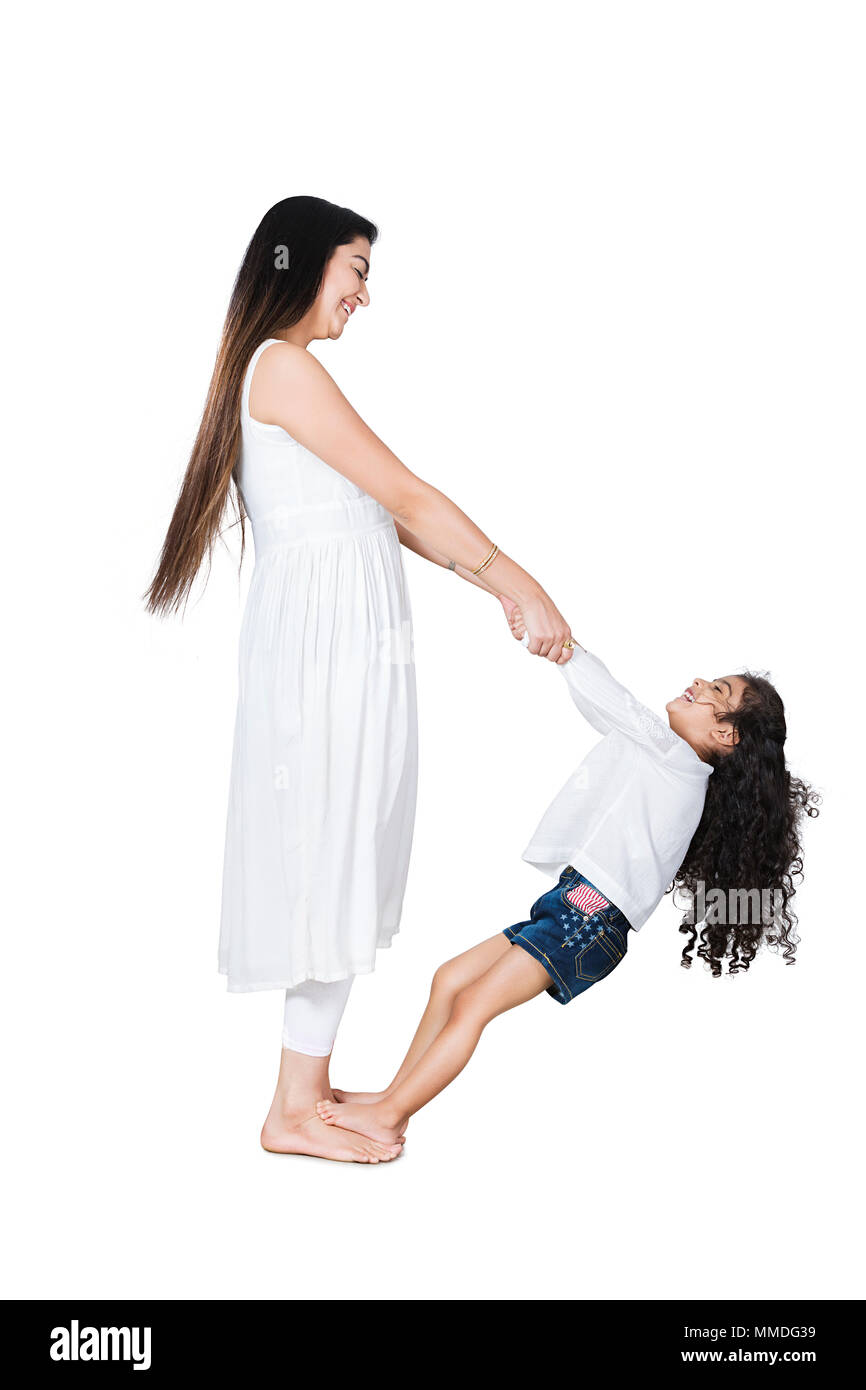 Happy Mother And Kid Daughter Hands Holding Balance legs.steps Stock Photo