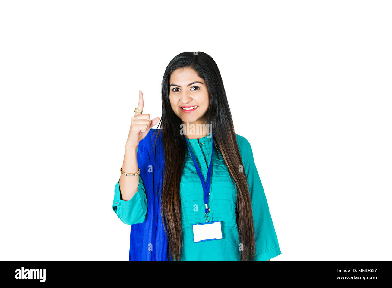 One Business Female Executive showing Index finger Pointing Stock Photo
