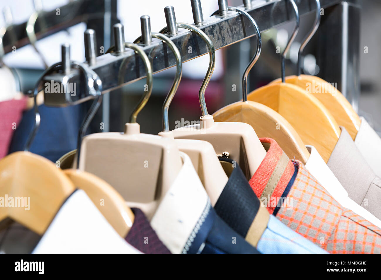 Close-Up Suit Coat Hanging Hanger Shopping-Retail Selling In-Shop Showroom Stock Photo
