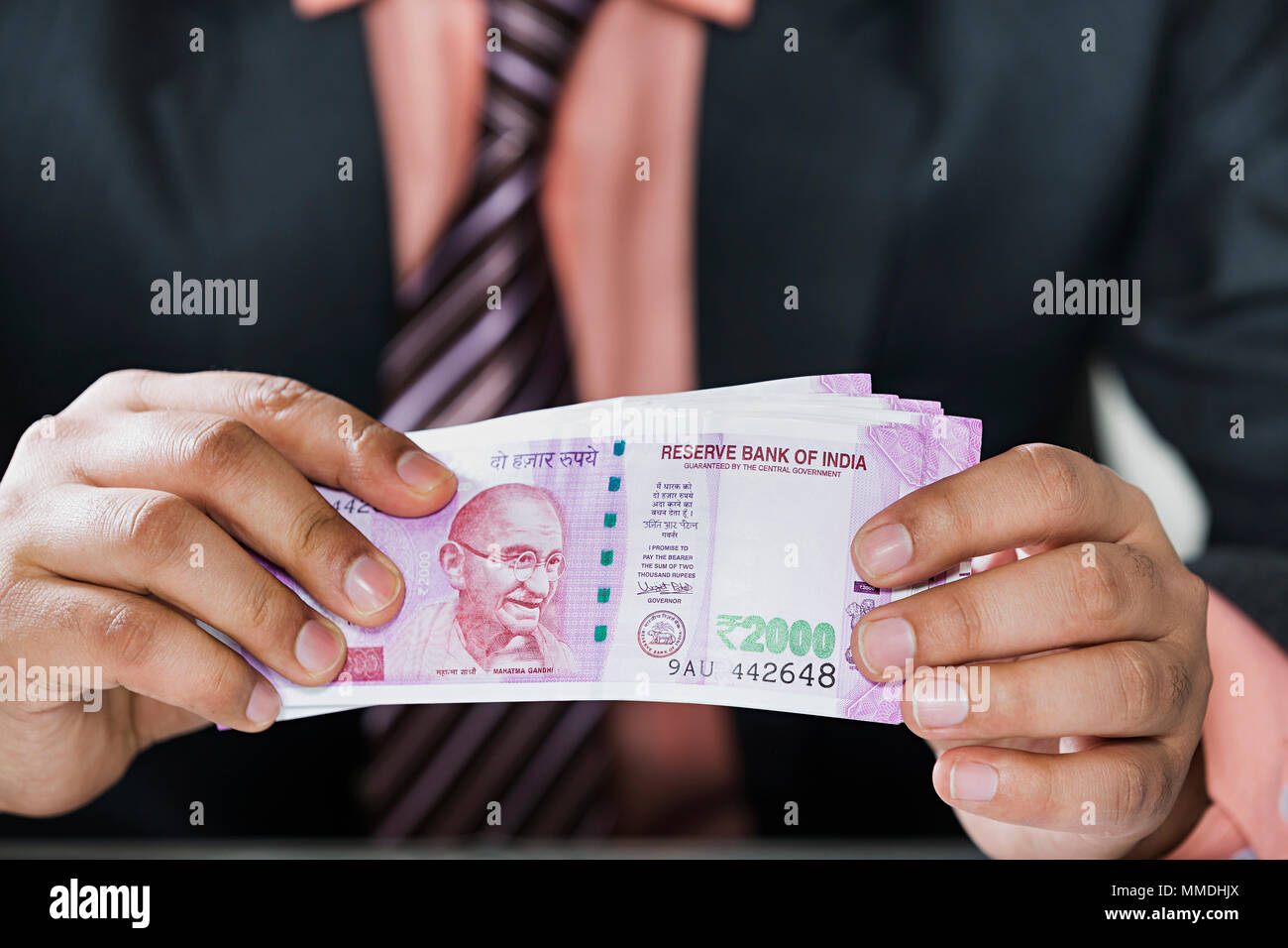 Part-of Business male Hands Counting Money Ruppes Banknote Money-Concept Stock Photo