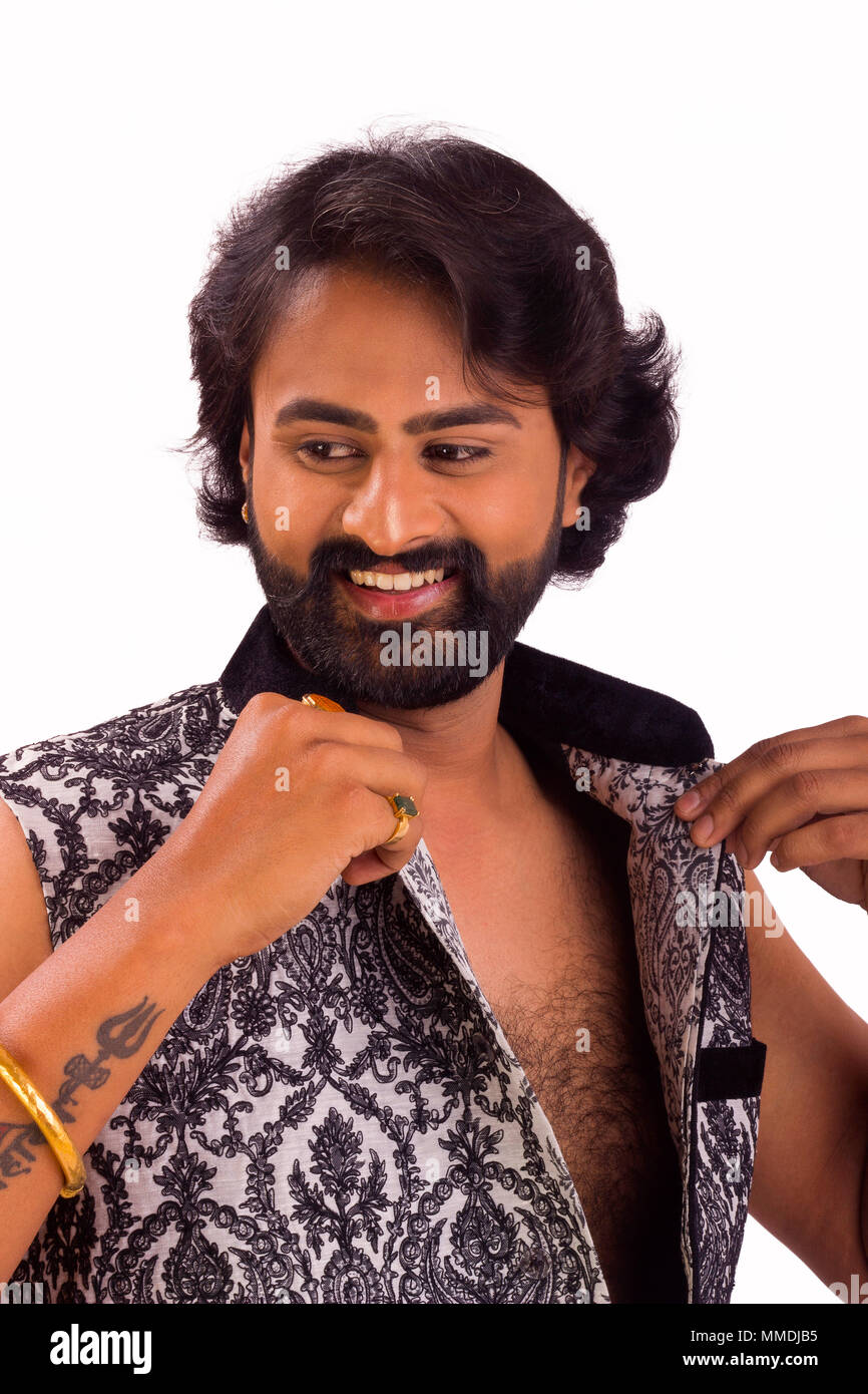 Close up of young handsome man with Indian attire Stock Photo