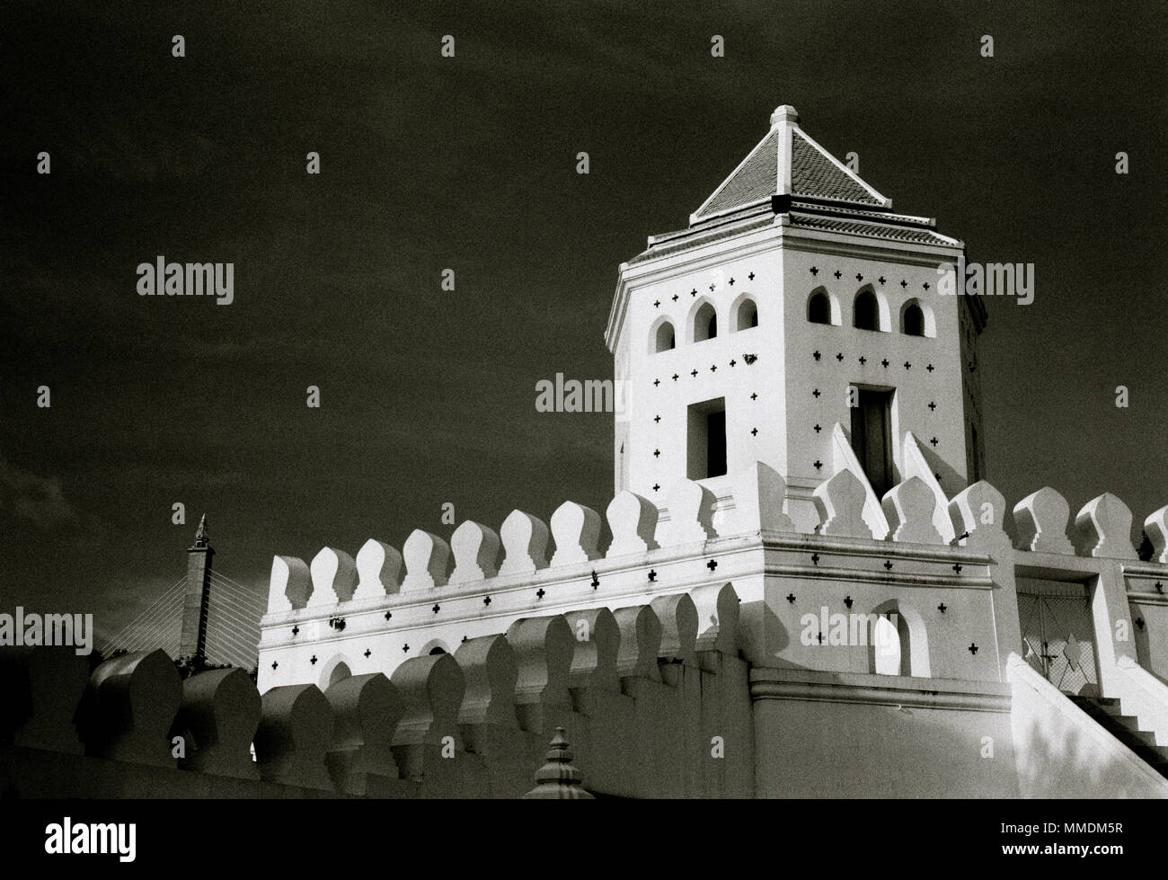Phra Sumen Fort in Bangkok in Thailand in Southeast Asia Far East. History Architecture Building Travel B&W Stock Photo