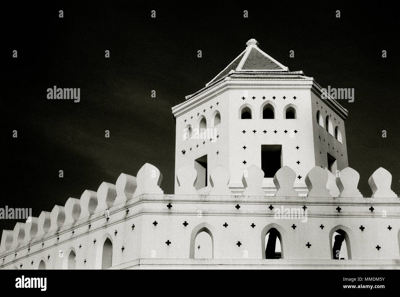 Phra Sumen Fort in Bangkok in Thailand in Southeast Asia Far East. History Architecture Building Travel B&W Stock Photo